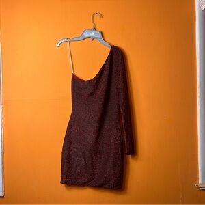 Luvalot Red Sequin Dress Womens Size 4 One Shoulder Mini Party Clubwear Sparkly